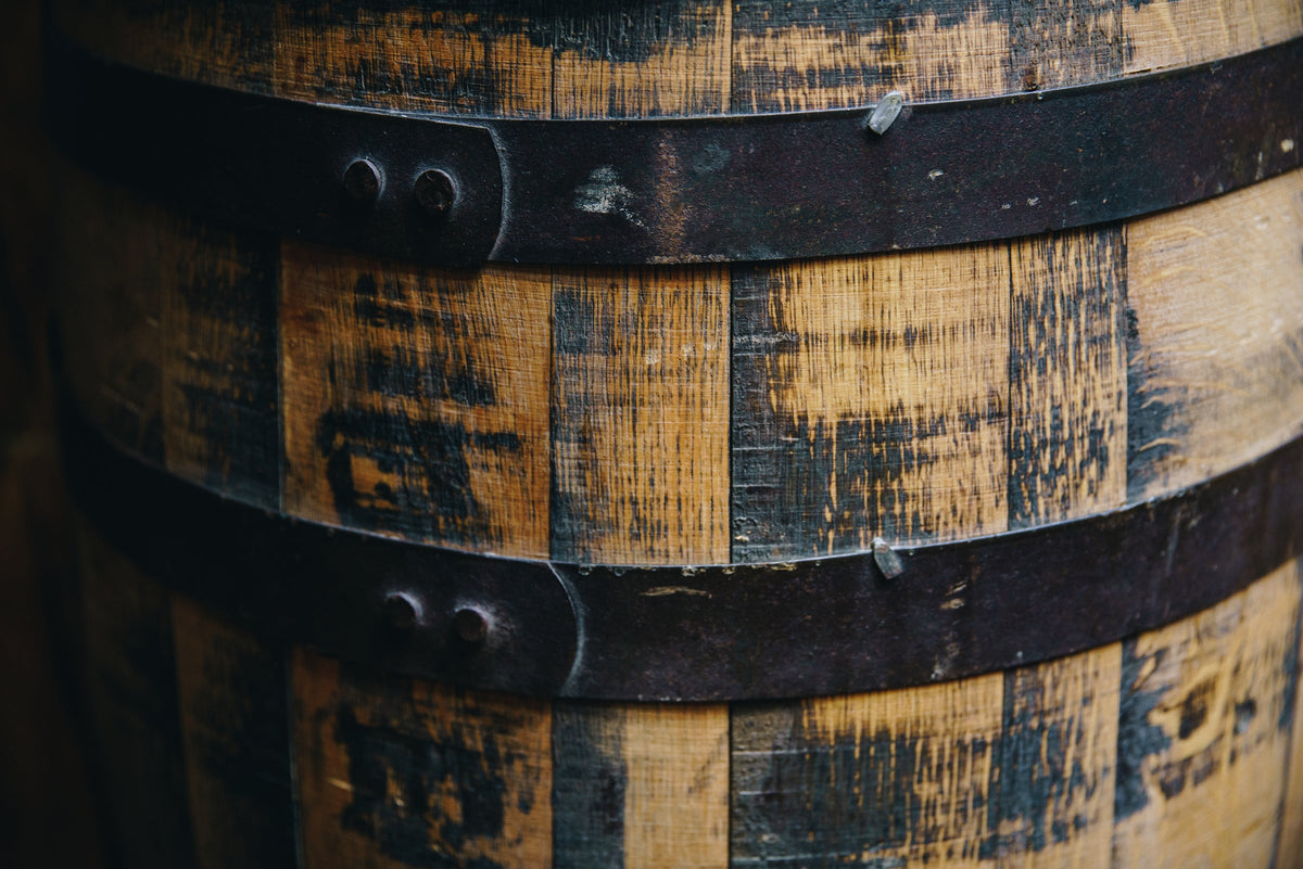 Close-up of a wooden wine barrel